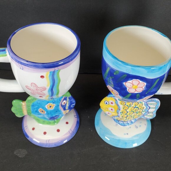 Tropical Fish Hand Painted Tall Tumbler Mug Set | Bella Casa by Ganz Coastal - Picture 3 of 9